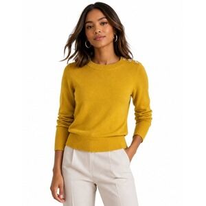 Fenn Wright Manson Yellow Cashmere Button Shoulder Crew Neck Sweater S 73-75